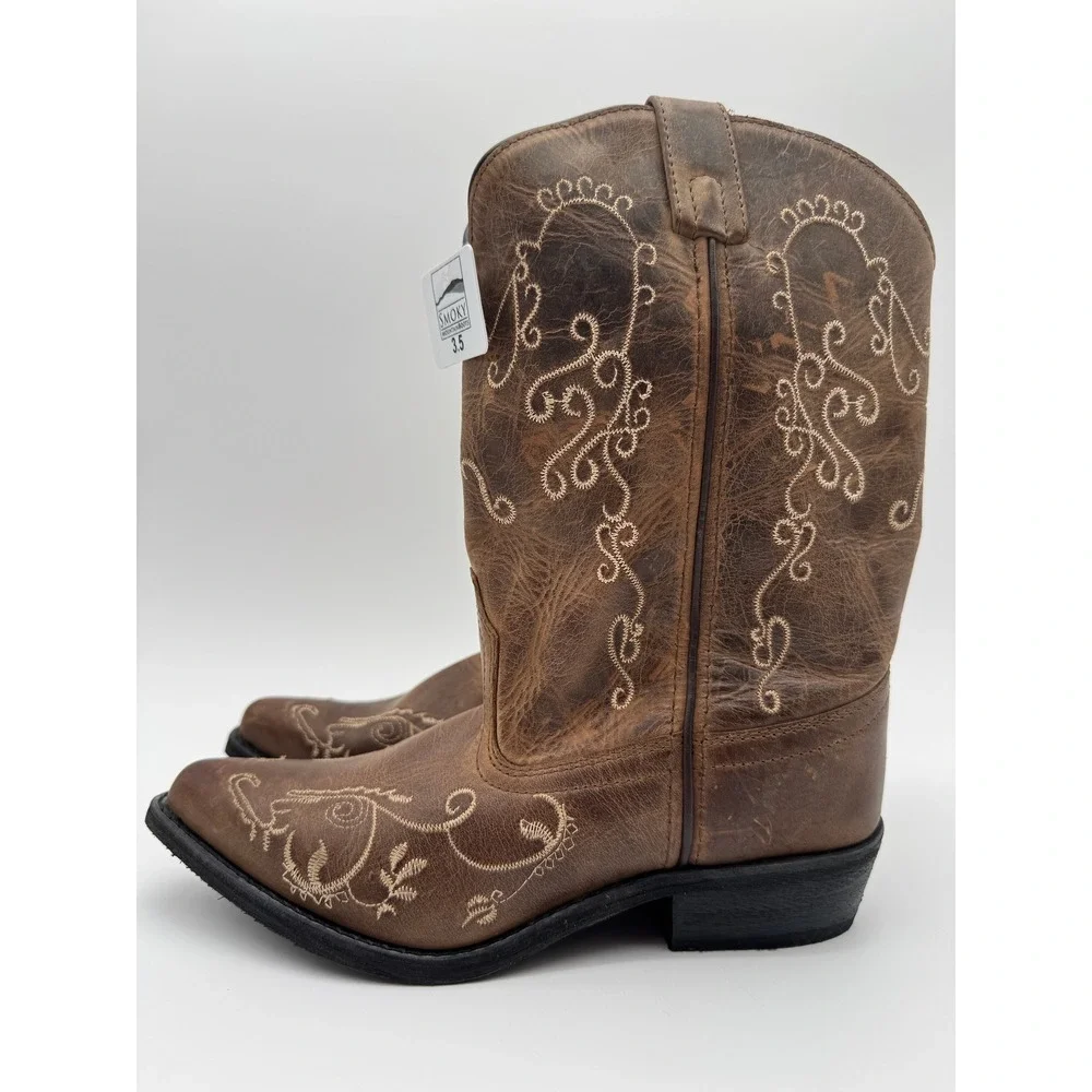 Smoky Mountain‎ Kids Cowboy Boots Size 3.5 Brown Western Embroidered